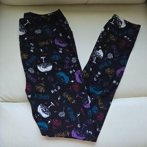 LuLaRoe Kids Leggings with Black, Purple, Blue, and Gold Pattern